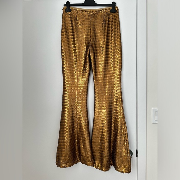 Free People Party Flare Sequin Pants is Bronze Gold - Picture 7 of 11